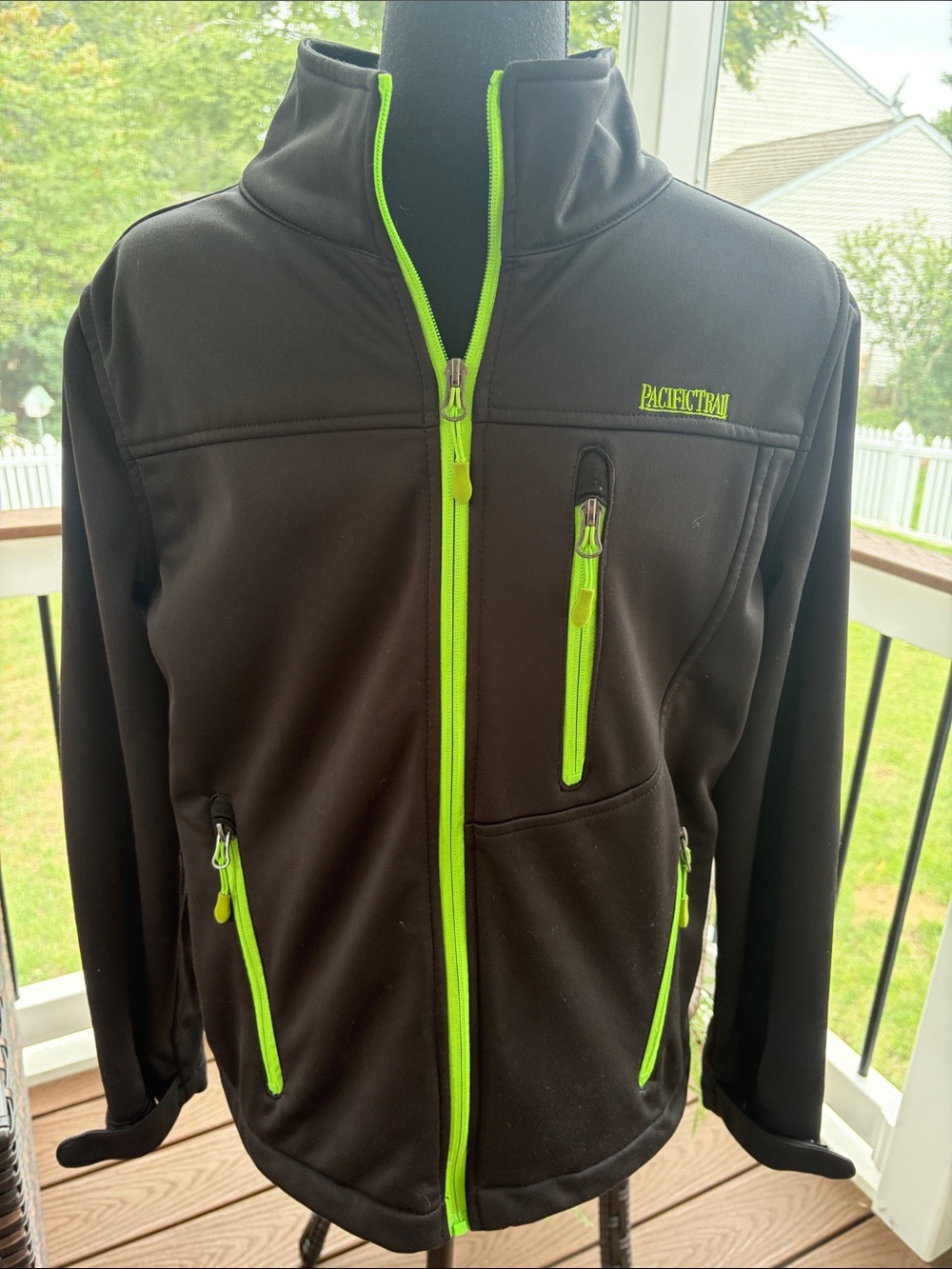 Kid’s Pacific Trail Black Softshell Jacket with Neon Green Zippers